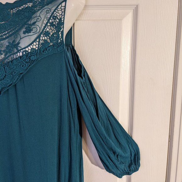 Symphony Deep Teal Cold Shoulder Lace Midi Dress - size 3 XL NWOT - Picture 3 of 8